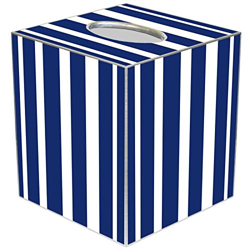 Marye-KelleyNavy Stripe Tissue Box Cover Tissue Box Cover Square Paper-Mache Tissue Box Cover Holder Bathroom Vanity Countertops, Bedroom Dressers, Night Stands,
