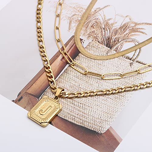Joycuff Initial K Layered Initial Necklaces For Women 18K Gold Plated Figaro Chain With Pendant Letter Necklace For Girl Sister Friends Mom Daughter Handmade Jewelry #TOP4