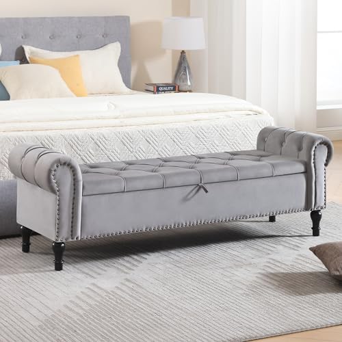 HOMYKA Velvet Storage Bench 67 Inch Upholstered...