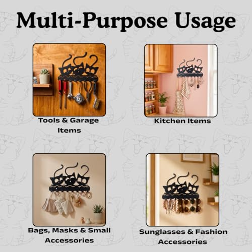 Image of Meet DECOR Metal Cat Family Design Key Holder with 8 Hooks | Decorative Wall Mounted Key Rack for Home, Entryway, Kitchen & Office | Organizes Keys, Accessories & Small Items