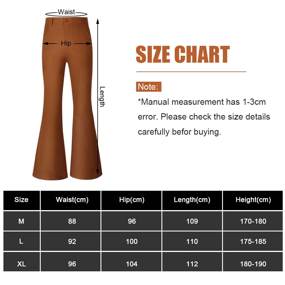 AYBUY Mens Bell Bottom Pants, 70s Disco Flared Pants, 60s 70s Slim Flare Trousers, Mens Retro Flare for 1960's Fancy Dress - Image 2