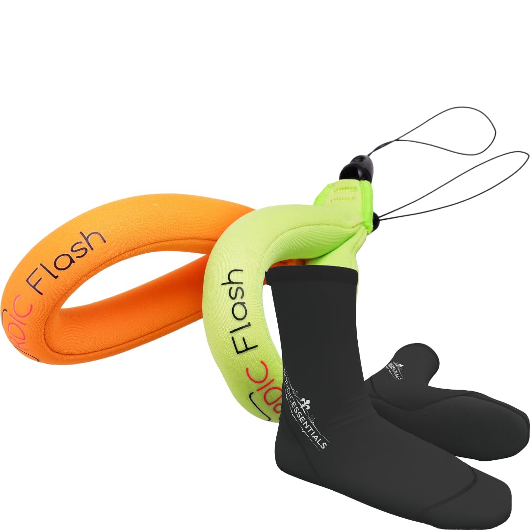 Camera Floats 2p - Green Orange Bundle with Beach Socks 1p XS - Black