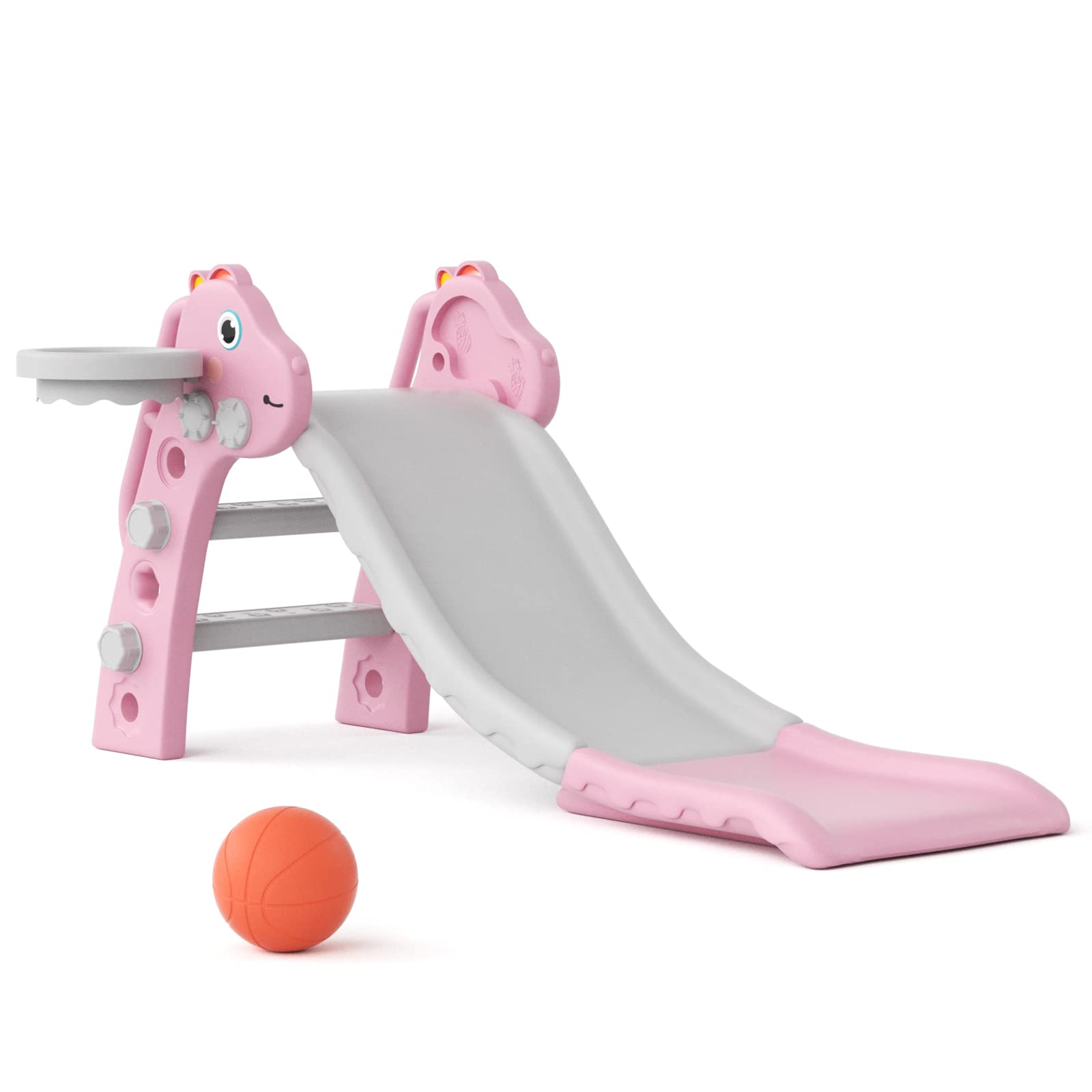 KORIMEFA 3-in-1 Kids Slide with Basketball Hoop Toddler Climber Freestanding Slider Outdoor/Indoor Garden Slide Playground for Children