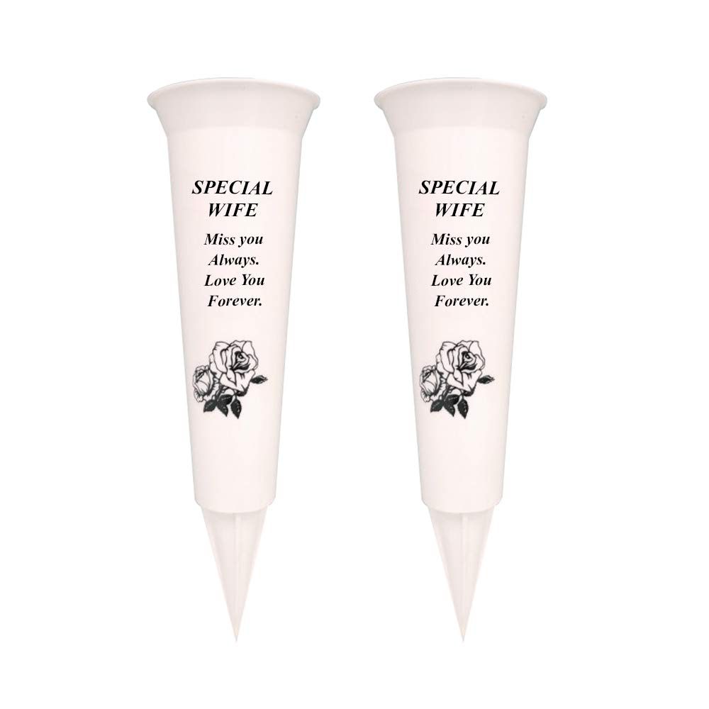 Onlinestreet Special Wife Graveside Memorial Vases/Flower Holders Ornament (2 Spikes/Package), Engraved With A Funeral Verse | A Personalized Plastic Spike Grave Decoration Ornament For Your Loved Ones (Special Wife)