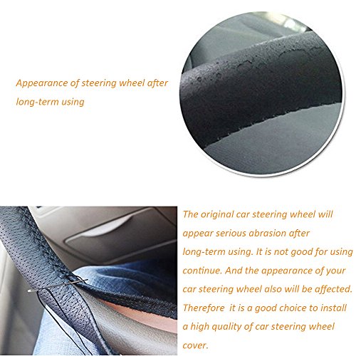 Onerbuy Universal Leather Car Steering Wheel Stitch On Wrap Cover Diy Sewing Breathable And Anti Slip, Maximum For 15-Inch Diameter Car Steering Wheel (Black) #TOP3
