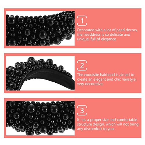 Beaupretty Pearl Hairband Black Padded Headband with Pearl Effect Lightweight Sponge Hairband for Women Stylish Daily Wear Party Hair Accessory - Image 3