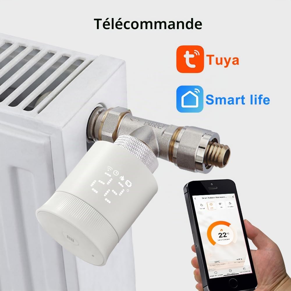 KETOTEK Tête Thermostatique Connectée Zigbee WiFi, Vanne Thermostatique Radiateur avec Hub, Thermostat Intelligente avec Alexa/Google Assistant, Contrôle Vocal, Détection de Fenêtre