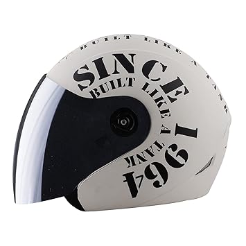 Steelbird SB-43 Yoyo Tank Open Face Graphic Helmet (Large 600MM, Matt Off White Black with Clear Visor and Extra Smoke Visor)