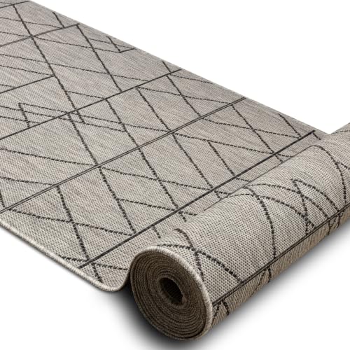 Alfombra pasillera de sisal Sion 6051 gris de 70x120 cm con diseño de llave geométrica 3
