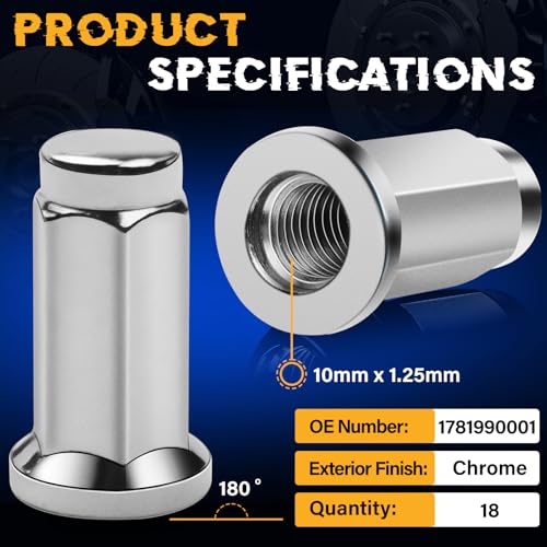 Image of Flat Base Wheel Lug Nuts Fit for Arctic CAT | Fit for BOMBARDIER | Fit for CAN-AM | Fit for Honda | Fit for Kawasaki, 18-PC Set, OE 1781990001 (10mm x 1.25mm Pitch, 14mm Head Nuts)