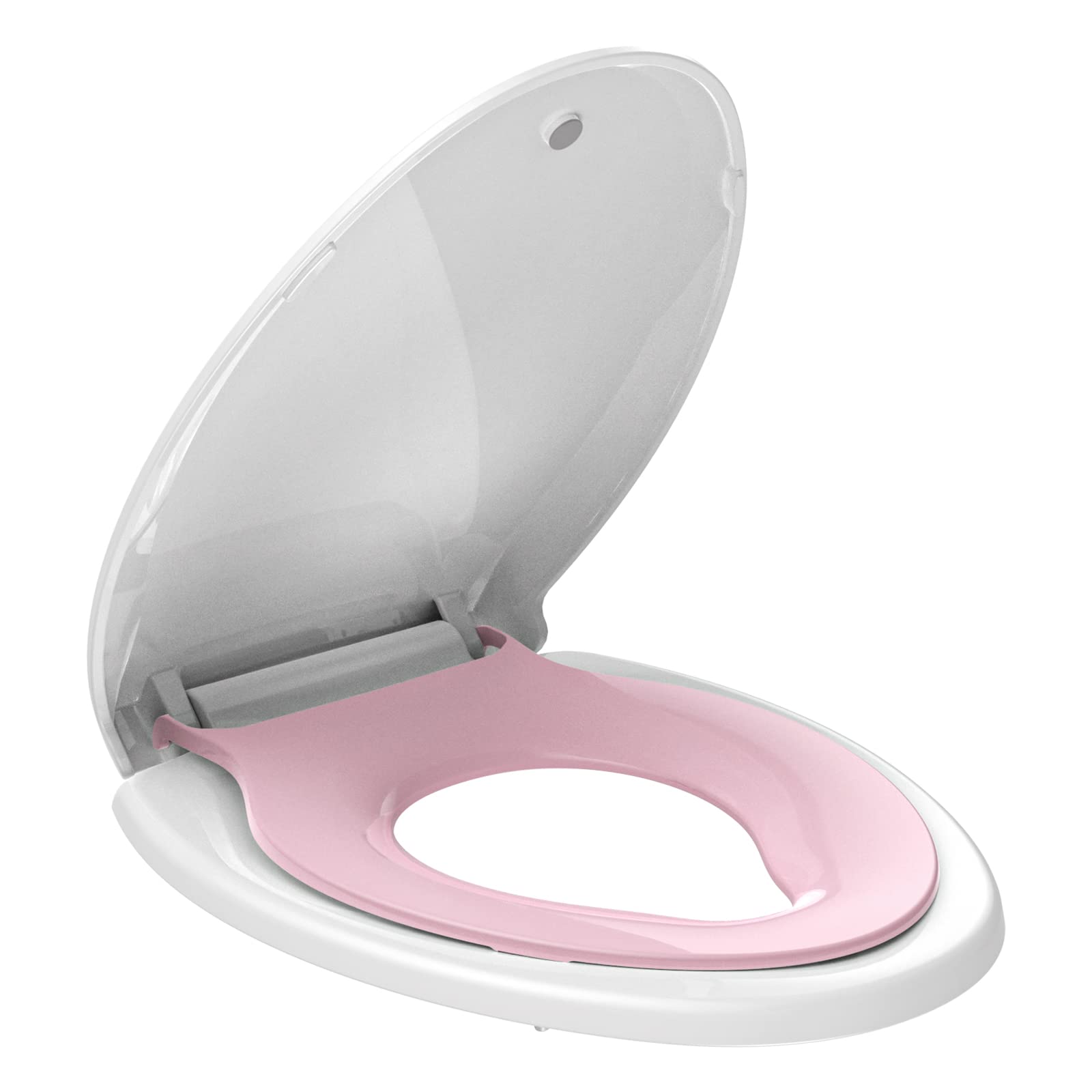 Photo 1 of YASFEL Toilet Seat with Toddler Toilet Seat Built in, Potty Training Toilet Seat for Toddlers, Kids & Adults Plastic Toilet Seats Elongated Slow Close with Magnets(Pink White, 18.5”) 18.5" Elongated Pink