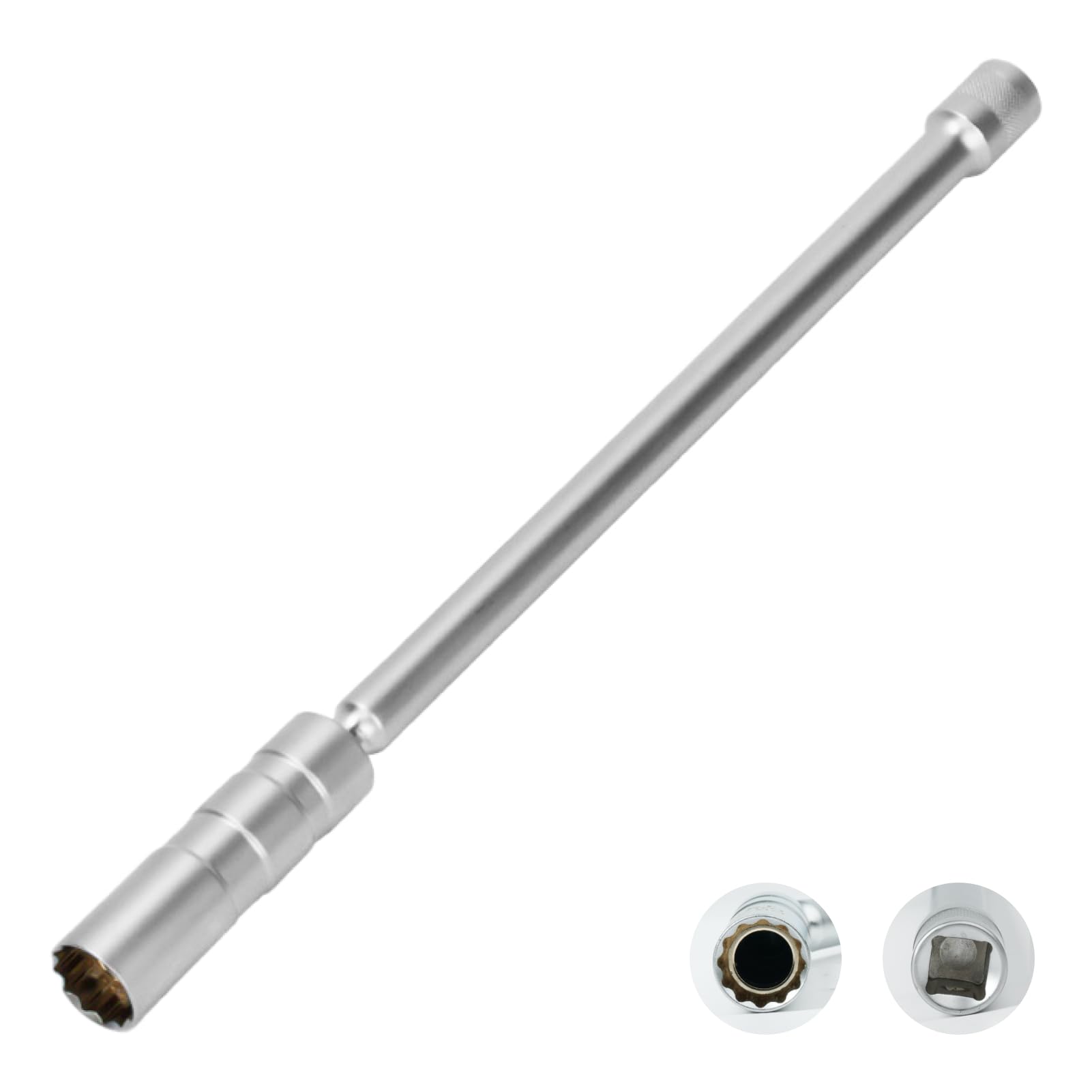 llave de bujías 14 mm 3/8" 12 caras larga 293 mm, llave bujias larga 14 mm 12 caras 3/8" para automóviles, acero al cromo-vanadio (14cm)