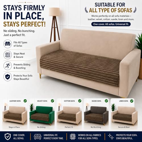 Image of Homerz Premium Rabbit Fur Sofa Cover with Anti-Skid Backing, Soft Plush Fabric Sofa Protector for Living Room Furniture (Coffee, 6 (3+2+1) Seater, Only Seat Cover)