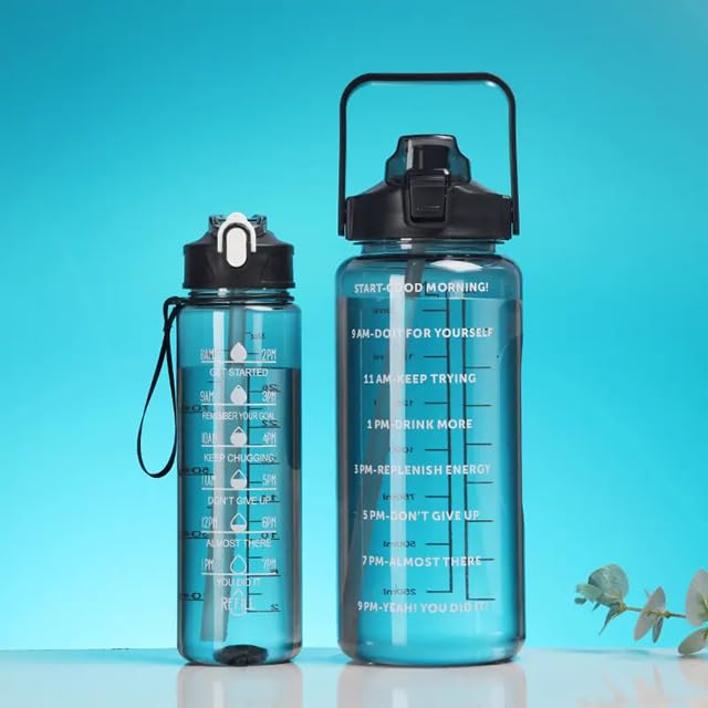 Image of Set of 3 Transparent Water Bottle 2000ML, 900ML, 300ML with Motivational Time Marker | Leak Proof&Break-Proof | Best Usage For Office /School /Gym /Travel Water Bottle
