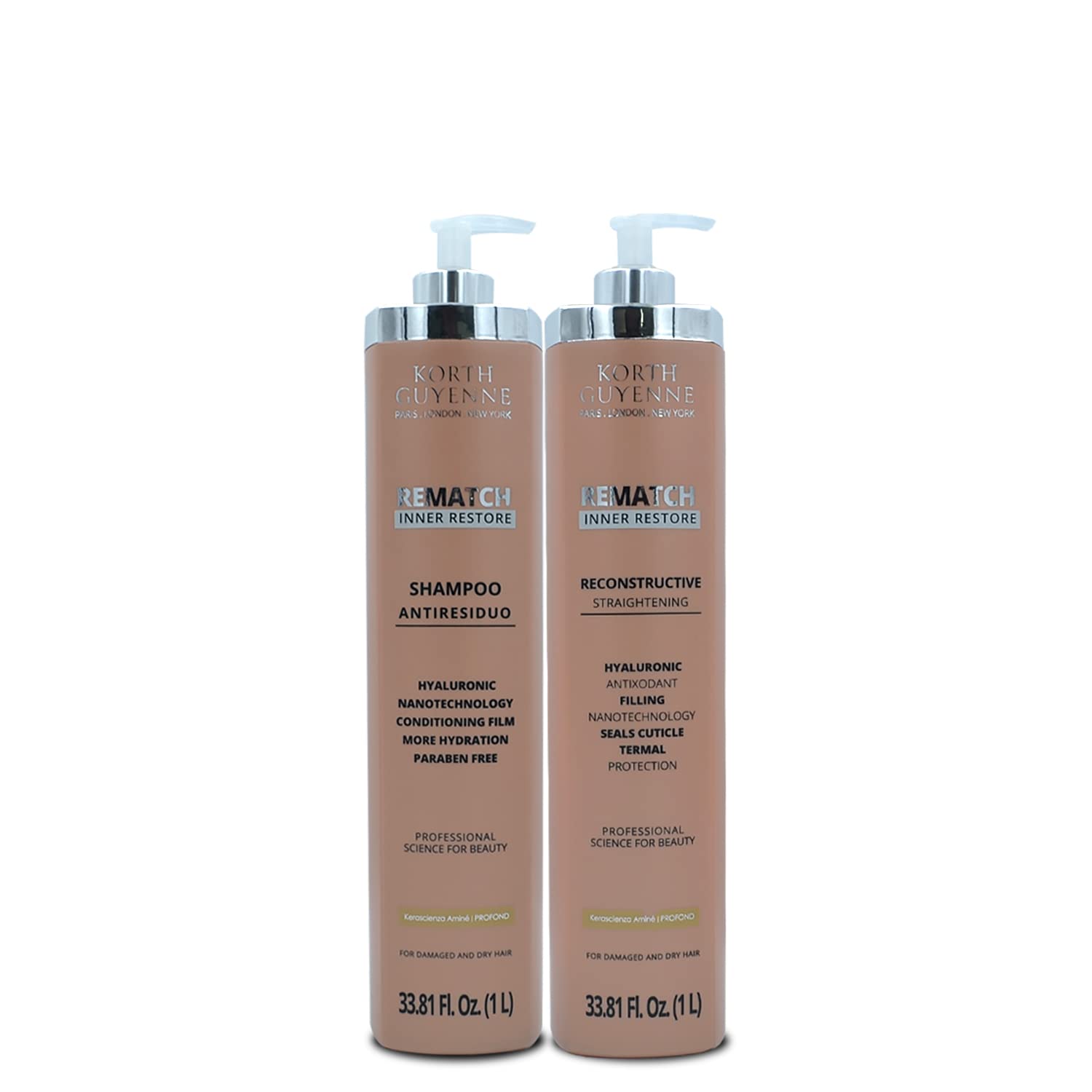 Korth GuyenneHair Straightening Treatments Set with Anti Residue Rematch Shampoo & Reconstructive Straightener Brazilian Keratin, 33.81 Ounce, 2