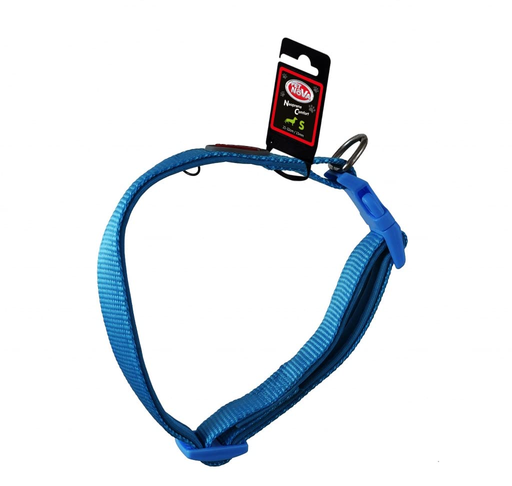 Adjustable nylon collar with neoprene lining NEOPRENE COMFORT size S - 1,5cm (25cm-40cm), blue, CO-NEO-LIGHTBLUE-S