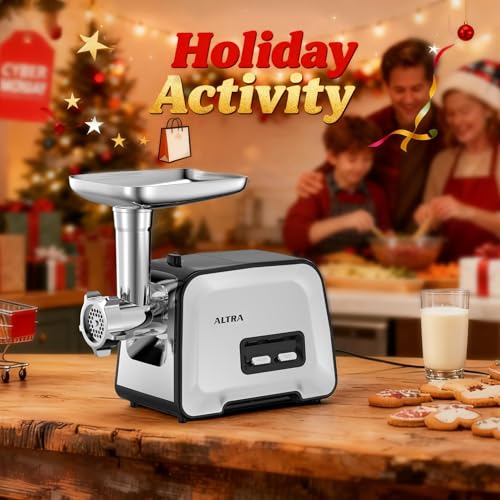 Image of ALTRA LIFE Electric Meat Grinder, 2800W Max Sausage Stuffer with 2 Blades, 3 Plates, Sausage Tube, Vegetable Cheese Grater, 2 Meat Claws, Burger Press & Kubbe Kit for Home use
