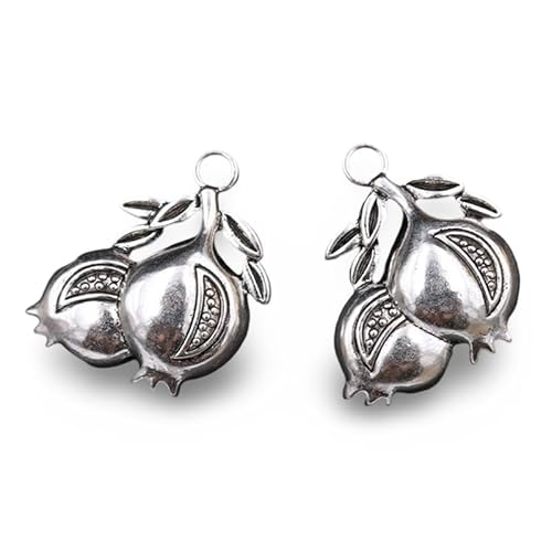 4pcs Silver Plated Pomegranate Fruit Cluster Charms, Detailed Zinc Alloy Pendants for Jewelry Making, 34mm