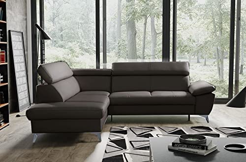 VENESETTI - Canapé d'angle Convertible en Cuir Italien de Luxe 5/6 Places Warren II, avec Coffre, Chocolat, Angle Gauche