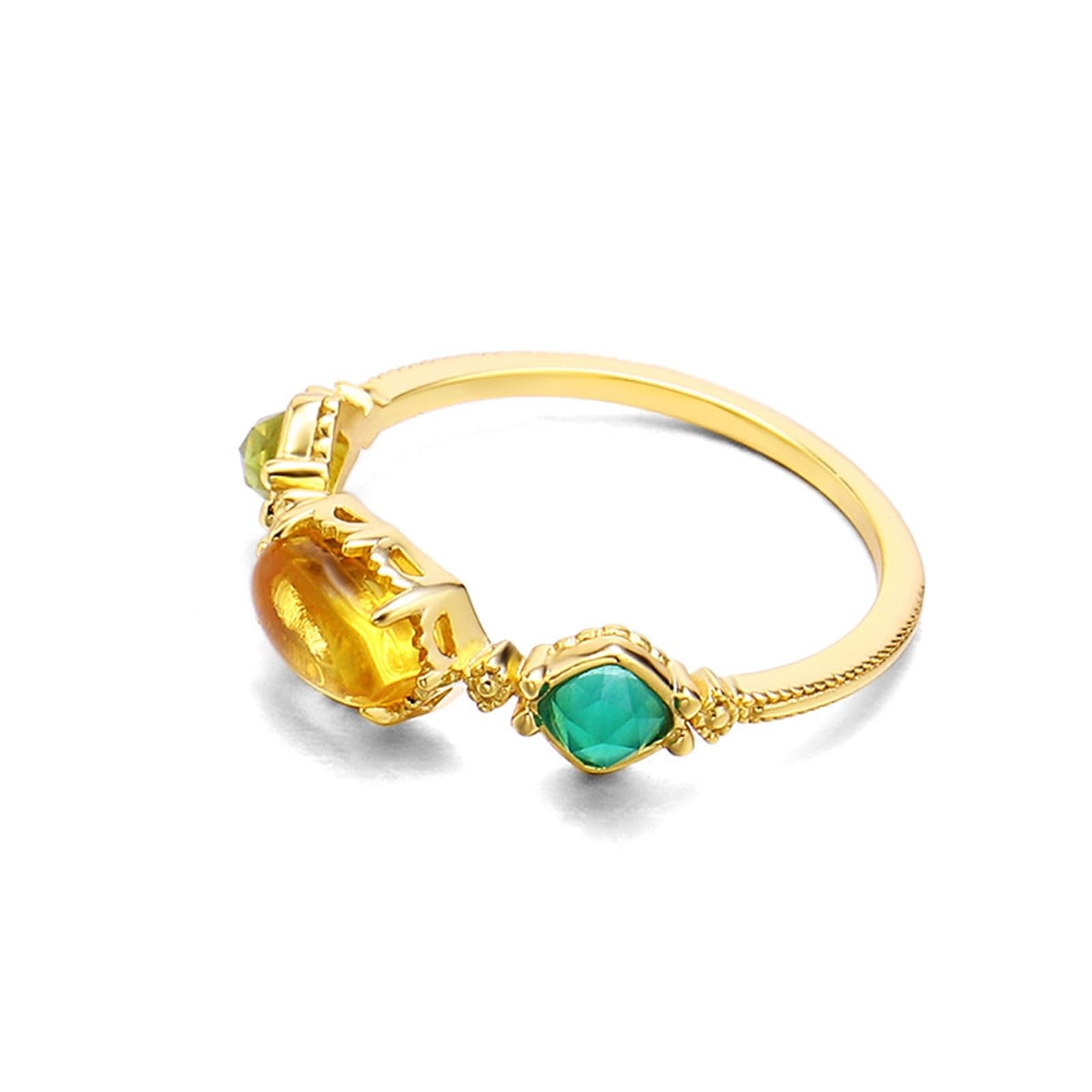 Alianzas de oro amarillo de 9 K/14 K/18 K con citrino amarillo ovalado, 3 piedras