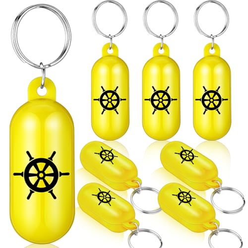 Soulchen 5 Pcs Boat Floating Keychains 2.56'' x 0.98'' Yellow Buoy Float Key Pendant Oval Shape Plastic Boat Key Ring for Boating Sailing Surfing Fishing Outdoor Water Sport Accessory