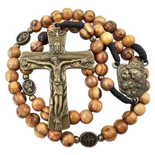 TALISMAN4U Olive Wood Prayer Beads Catholic Rosary Bronze Holy Trinity