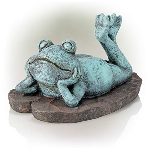 Alpine Corporation Zen718 Frog Laying Down On A Leaf Statue, 9" H, Multi-Color #TOP25