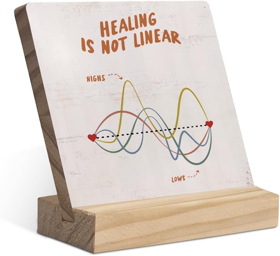 Sarvada Decor Healing is Not Linear Mental Health Wood Plaque with Wooden Stand,Positive Psychology Affirmations Feelings Wooden Plaque Sign Desk Decor for Home Therapy Office Counseling Office Table-image-25