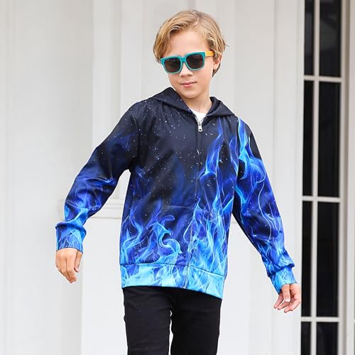 Boys Sweatshirts Blue Flame Graphic Zip Hoodie for Teens Size 10-12 Years — view 2