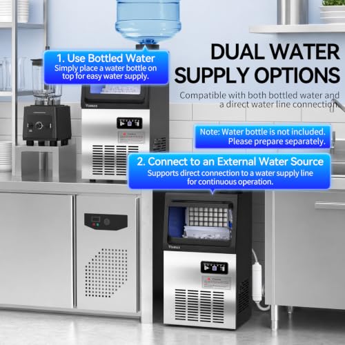 Stainless Steel Ice Maker Machine, 36 kg/Day, 5 kg Bin, Home & Commercial | 120V/60Hz, Dual Water Supply, Timer, One-Touch Cleaning, Freestanding Design