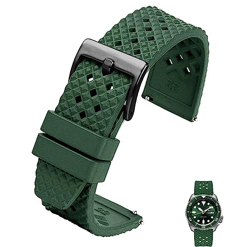 Bracelet montre caoutchouc fluoré 20mm 22mm étanche vert pour plongée OMega