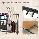 MAHANCRIS Guitar Stand, Multiple Guitar Rack with Storage, for 5 Acoustic Guitar, Bass, Electric Guitar, Ukulele, Banjo, Turntable, Vinyl Records and Amp Accessories, for Music Studios, Black GSBK10501