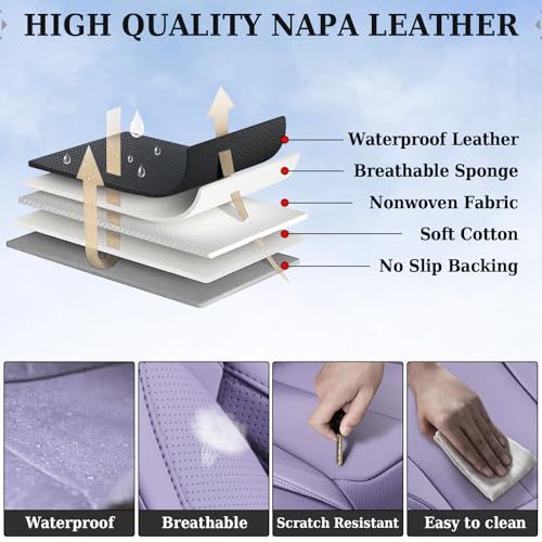 Image of Coverado Universal Seat Covers Front, Universal Seat Covers for Cars, 2-Pack Waterproof Nappa Leather Car Seat Covers with Head Pillow, Auto Protectors Fit for Most Sedans SUV Pick-up Truck-Purple