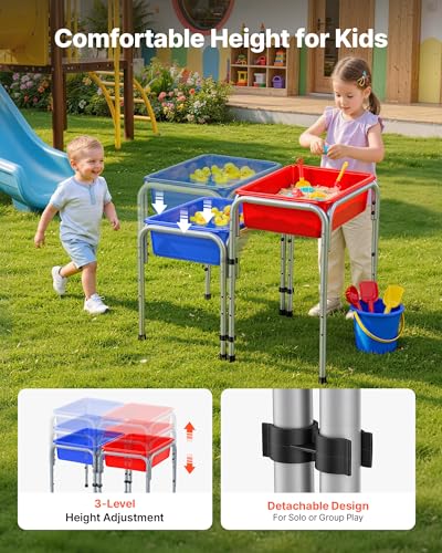 Image of VEVOR Sensory Table for Toddlers, Kids 2-Station Sand and Water Adjustable Play Table with Detachable Storage Bins and Non-Slip Feet, Carbon Steel Frame, Rounded Corners, for Boys and Girls Exploring