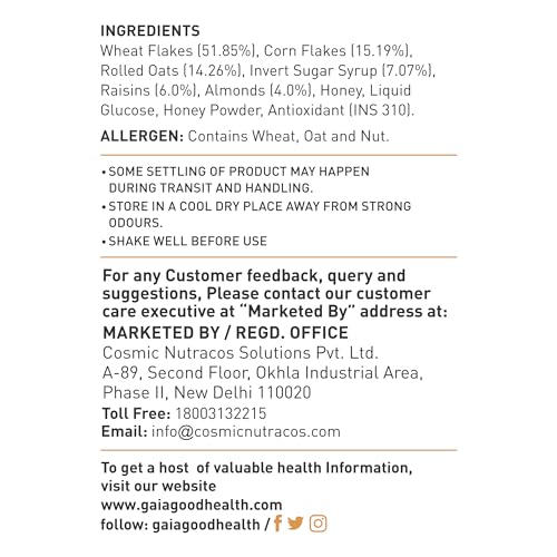 Image of GAIA Nutty Delight Crunchy Muesli - A Perfect Blend of Multigrains, Nuts, Oats and Cornflakes The Ultimate Healthy and Delicious Breakfast Cereals. (750 GM)