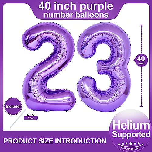 Image of Number 23 Purple Balloons 40 Inch Giant Purple 23 Balloons 32 Number Balloons for 23th Purple Birthday Party Supplies 32th Anniversary Events Decorations