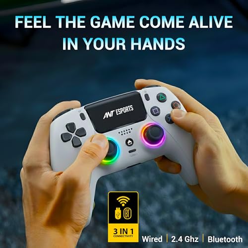 Image of Ant Esports SUPERNOVA Tri-Mode Enhanced Wireless Gamepad, Bluetooth & 2.4G Dongle, Hall Joysticks &Triggers, Touchpad, RGB, No Stick Drift, No Dead Zone -For Windows PC, Android, Steam, iOS, PS4 White