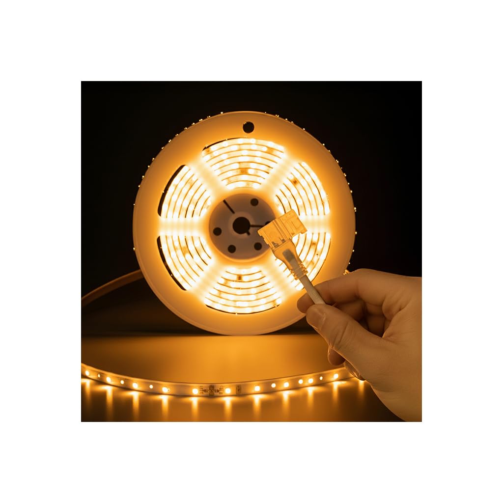 Brightex Warm White 10M 220V Led Strip Light Bright Smd Flexible Led Tape With Connector, Cuttable Waterproof Indoor Outdoor Lighting For Kitchen, Bedroom, Living Room, Mirror, Christmas