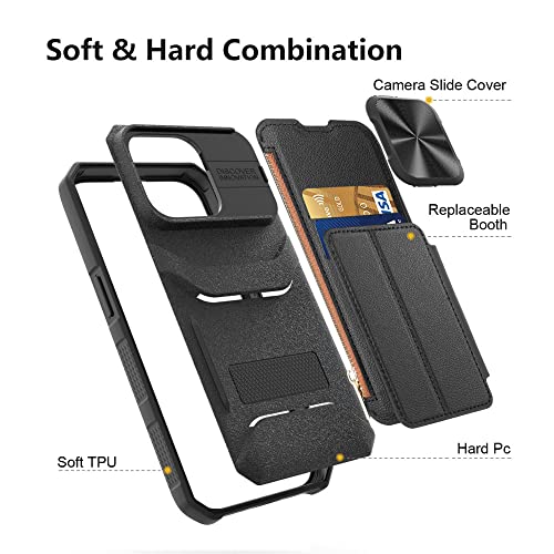 Étui portefeuille iPhone 14 Pro Max ENILSA en cuir vert canard avec protège-caméra