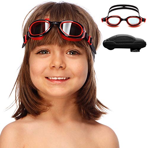 SWIM ELITE Kids Goggles for Swimming with Fun Car Hard Case for Kids