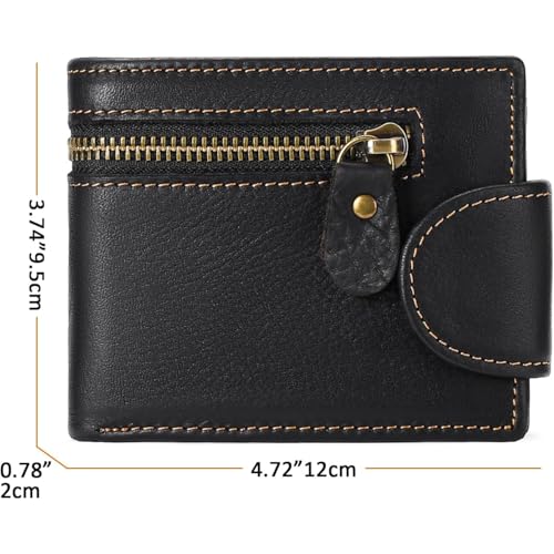 Genuine Leather Wallet for Men Trifold Chain Slim RFID Blocking ID Window Multiple Card Slots Vintage Style Gift (Black02)2