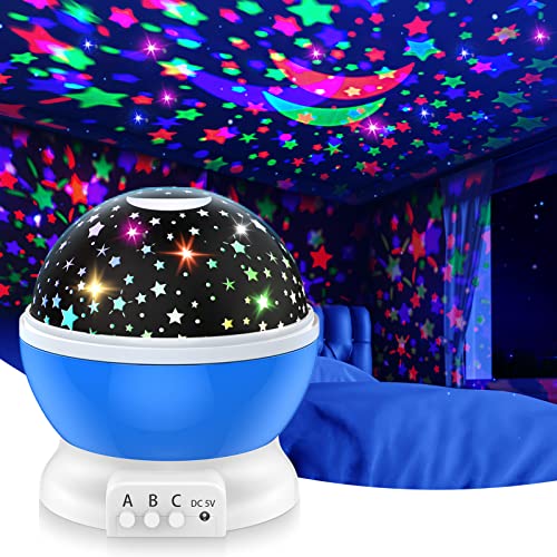 Image of Toys for 2-12 Year Old Boys Moon Star Projector Night Light with 8 Colors Lights Change for 3-10 Age Kids Birthday Gifts Christmas Stars NightLight Projector for Children Bedroom (Blueness)