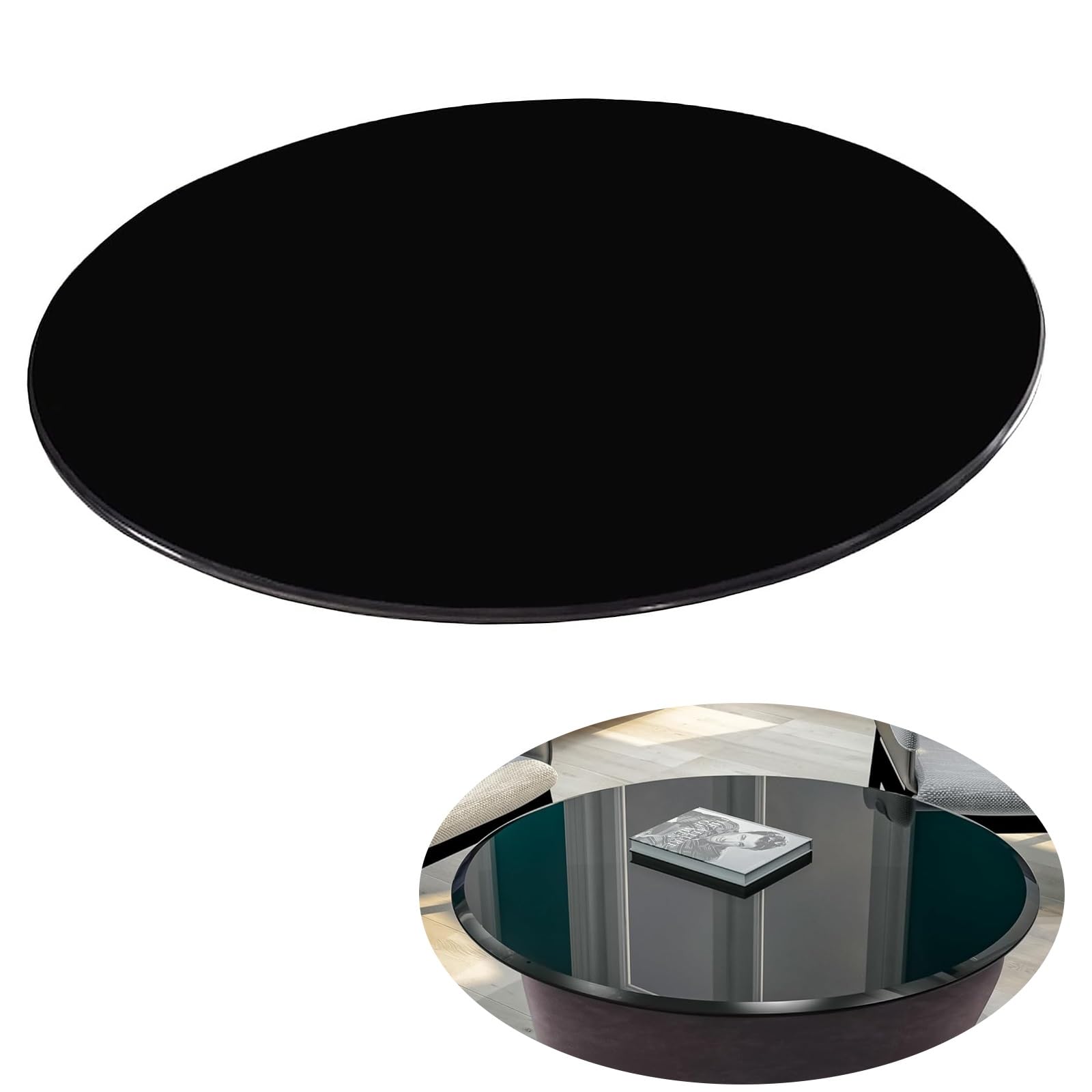 Black Round Glass Top, 8mm Thick Tempered Table Top With Pencil Polished Edge, Flat Circular Sheet Ideal To Be Used For Dining Table, Coffee Table