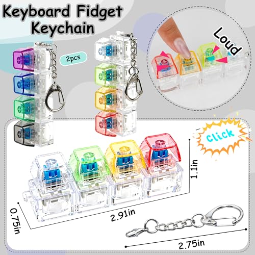 Image of 2 PCS Keyboard Fidget Toy, Keyboard Fidget Keychain 4-in-1 Keyboard Decompression Button Finger Clicker Toys, Keychain Button Stress Relief Fidget Gifts to Relief Stress (Transparent)