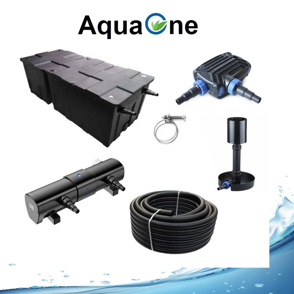 AquaOne Zestaw filtrów komorowych z pompą do oczka wodnego i oczyszczaczem wody, pompa filtrująca CBF-550 B do stawu o pojemności do 90 000 litrów, kompletny zestaw z oczyszczaczem UVC 110 W, pompa