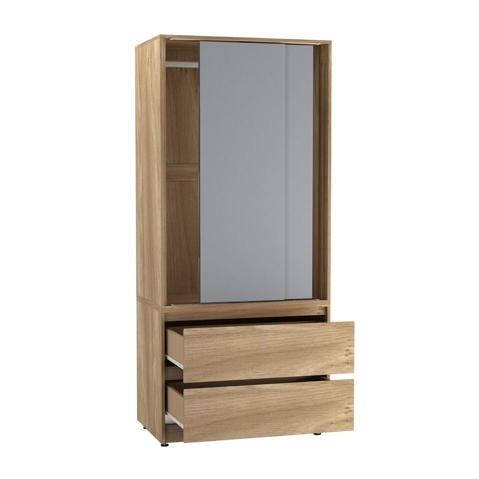 URBNLIVING 2-Door 2-Drawer Sliding Wardrobe, Modern Bedroom Storage Cupboard with Hanging Rail, Smooth Silent Sliding Doors, Adjustable Feet, Safety Wall Fixing and Mix or Match Carcass & Door Colours โ image 1