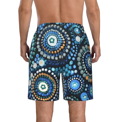 Men's Quick Dry Swim Shorts Traditional Aboriginal Dot Art Blue Green Abstract Beach Trunks with Pockets2
