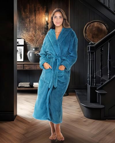 Image of Alexander Del Rossa Womens Fluffy, Fuzzy Robe for Women,Women's Long Hooded Robes, Plus Size