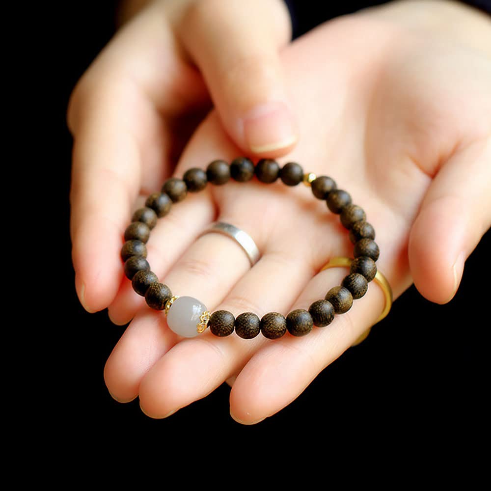 Pulsera de Cuentas de Madera de agar Natural Unisex Cuentas de sándalo Oración Rosario Budista Mala Pulseras