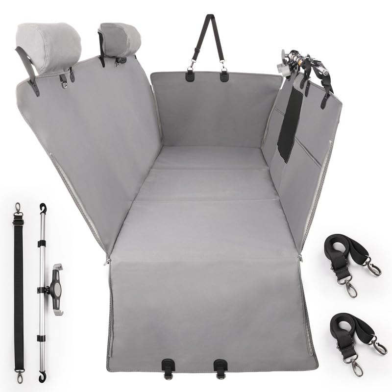 Coperta per cani per sedile posteriore auto, sedile posteriore con protezione laterale e finestra di visualizzazione, antigraffio e impermeabile, per cani, sedile posteriore (grigio
